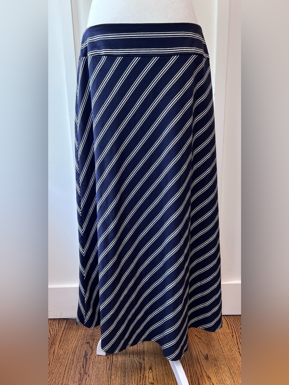 Talbots Plus Sz X (~14) Navy White Maxi Skirt Casual Pull On Stripe Cotton Modal